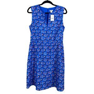 J. Crew Floral Dress Knee Length Lined Sleeveless Split V Neck Blue Womens SZ 8